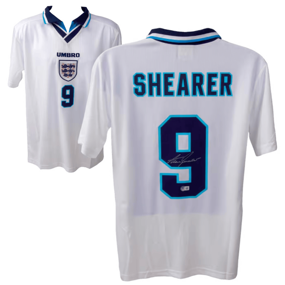 Alan Shearer Signed 1996 England National Team Home Soccer Jersey – Beckett COA