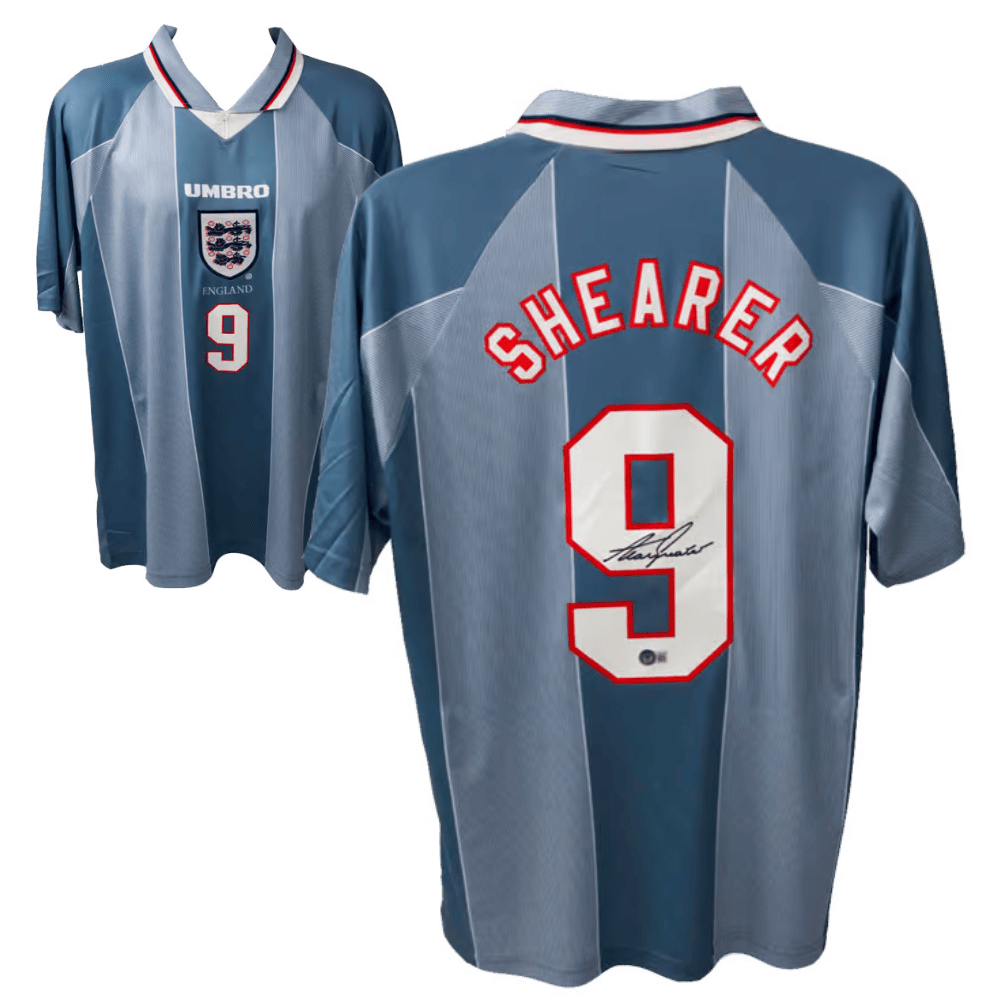 Alan Shearer Signed 1996 England National Team Away Soccer Jersey – Beckett COA