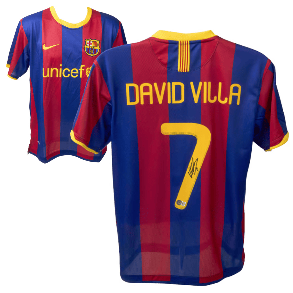 David Villa Signed FC Barcelona Home Soccer Jersey #7 – Beckett COA