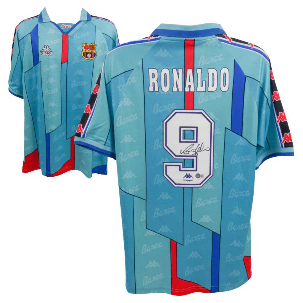 Ronaldo Nazario Signed Barcelona Away Soccer Jersey #9 – Beckett COA