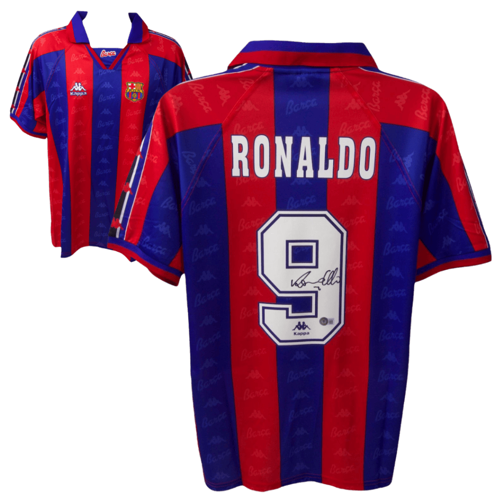 Ronaldo Nazario Signed Barcelona Home Soccer Jersey #9 – Beckett COA