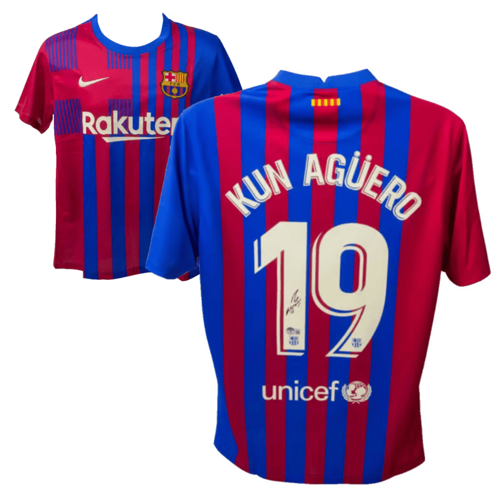 Sergio Aguero Signed Barcelona Home Team Soccer Jersey #19 – Beckett COA