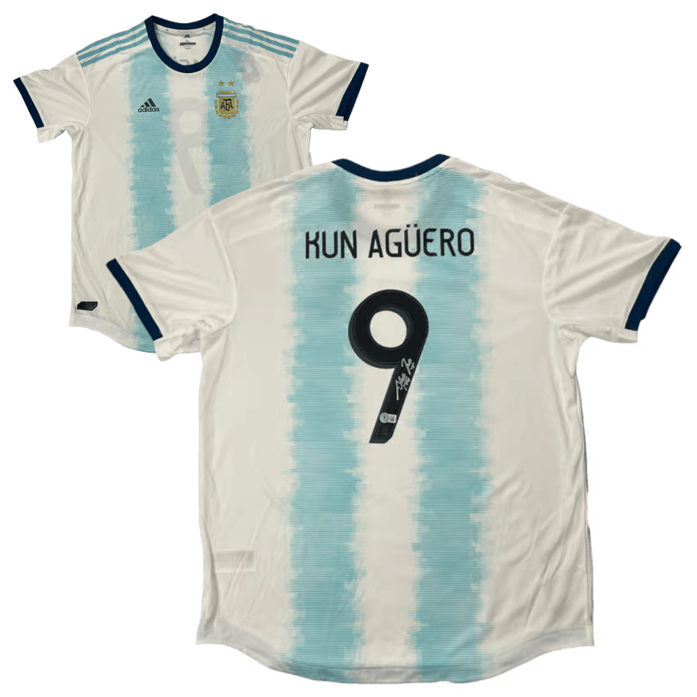 Sergio Aguero Signed Argentina National Team Home Soccer Jersey #9 – Beckett COA