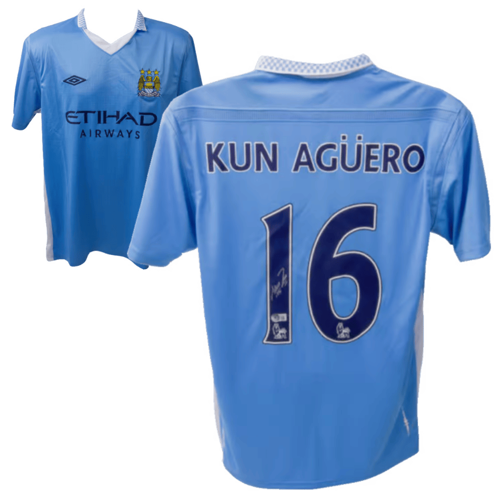 Sergio Aguero Signed Manchester City Blue Home Soccer Jersey #16 – Beckett COA