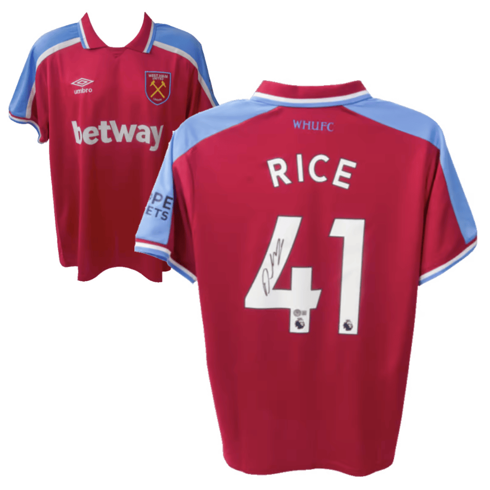 Declan Rice Signed 2021 West Ham Home Soccer Jersey #41 – Beckett COA