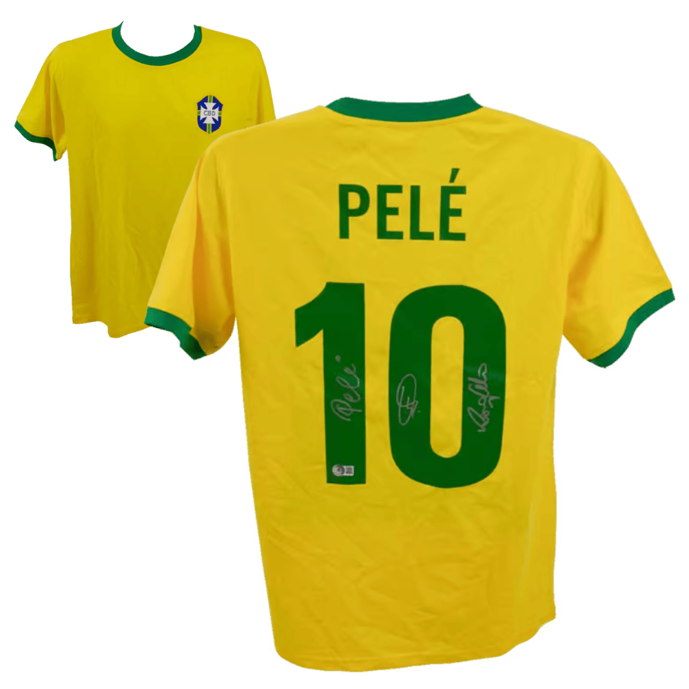 Pele, Ronaldo Nazario & Vinicius Jr Signed Brazil Jersey – Beckett COA