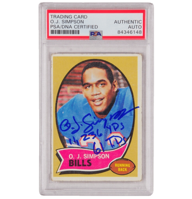 O.J Simpson Signed 1970 Topps Inscribed “11,236 Yards 61 TDS” – PSA AUTHENTIC