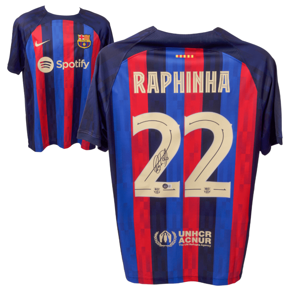 Raphinha Signed Barcelona Home Soccer Jersey #22 – Beckett COA