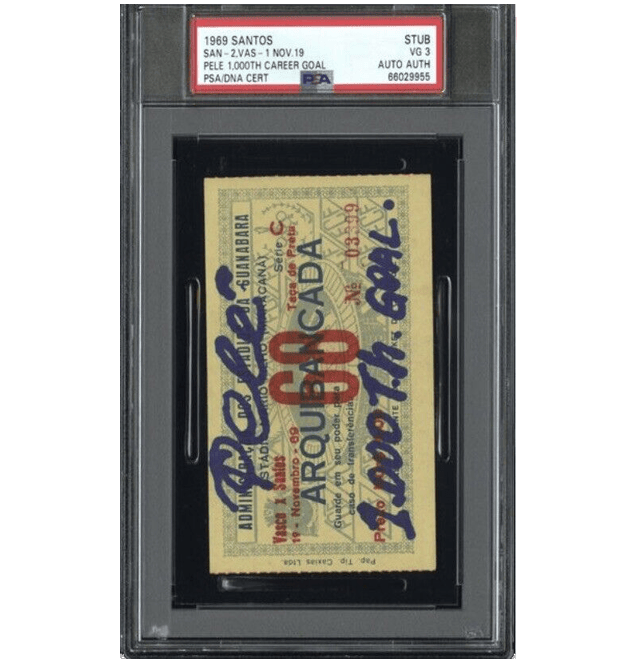 Pele Signed 1000th Goal Ticket Inscribed 1000th Goal – PSA 3