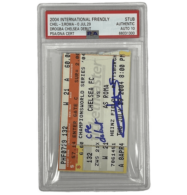Didier Drogba Signed Chelsea Debut Ticket Inscribed CFC Debut – PSA 10