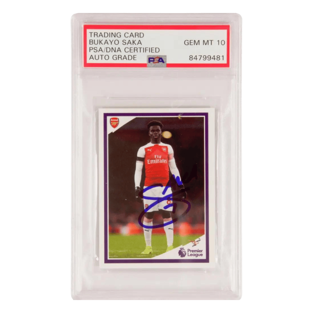 Bukayo Saka Signed Panini Tabloid Rookie Sticker – PSA 10