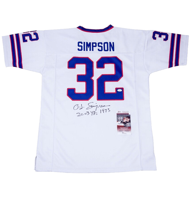 OJ Simpson Signed White Buffalo Bills Jersey Inscribed “2003 YDS 1973”