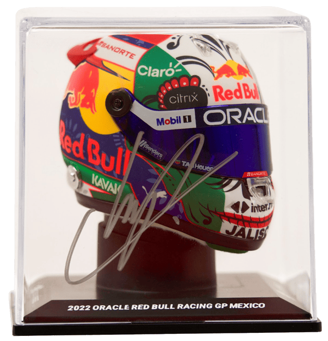Sergio Perez Signed Mini Red Bull F1 Viva Mexico Helmet 1:4 Scale – Beckett COA