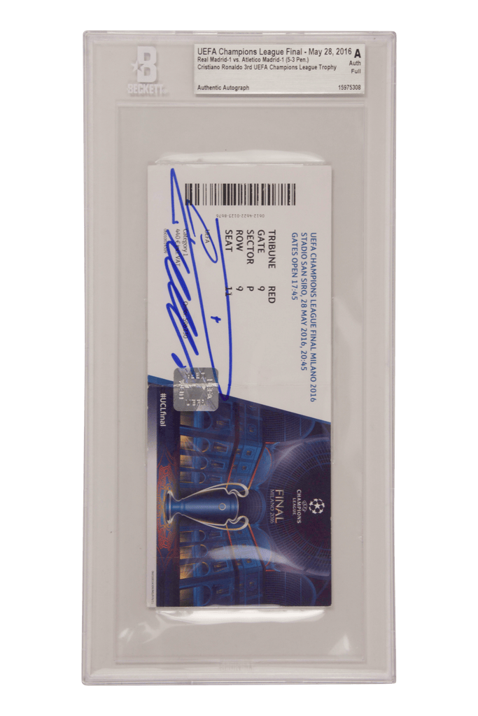 Cristiano Ronaldo Signed 2016 UCL Final Ticket 3rd Madrid Trophy – BGS Authentic