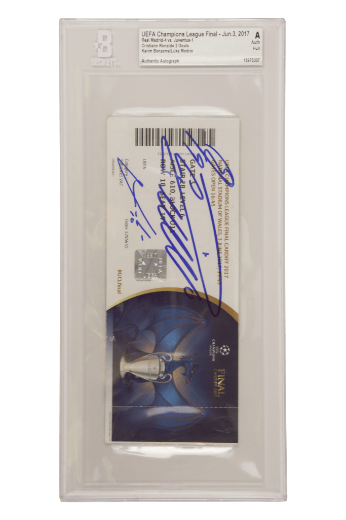 Benzema, Ronaldo & Modric Signed 2017 UCL Final Ticket – BGS Authentic