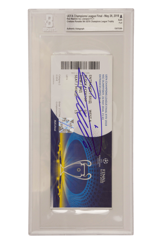 Cristiano Ronaldo Signed 2018 UCL Final Ticket 5th Madrid Trophy – BGS Authentic