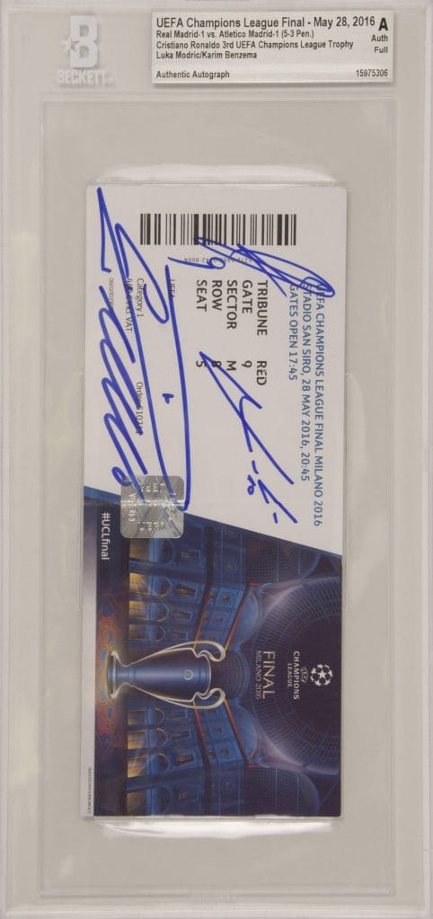 Benzema, Ronaldo & Modric Signed 2016 UCL Final Ticket – BGS Authentic
