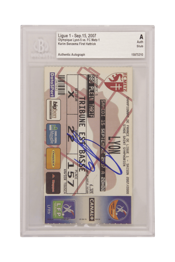 Karim Benzema Signed 2007 First Pro Hat Trick Ticket – BGS Authentic