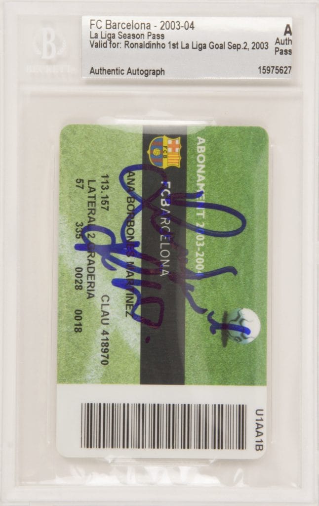 Ronaldinho Signed 2003 Barcelona Season Pass Ticket – BGS Authentic