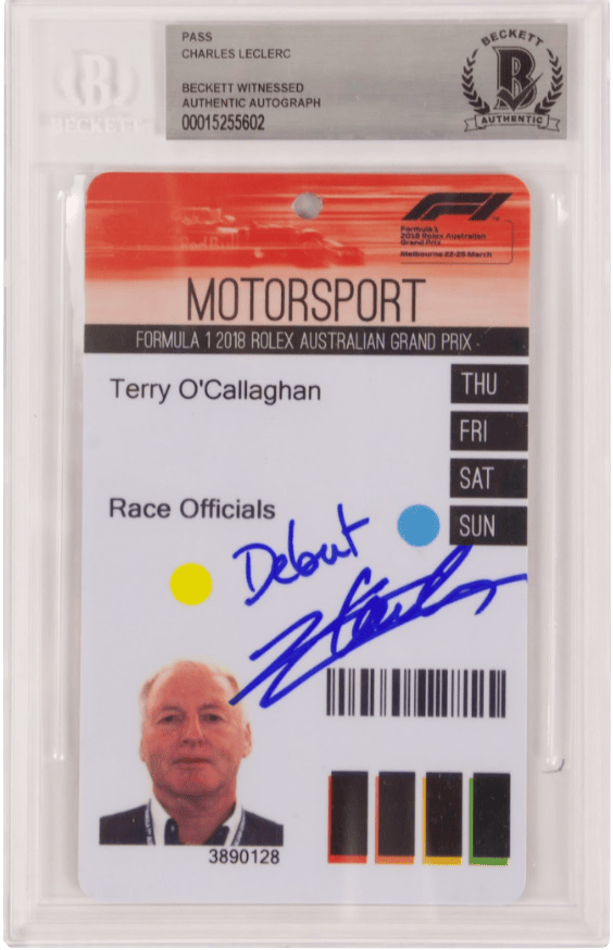 Charles Leclerc Signed F1 Debut Race Official Pass – BGS Authentic
