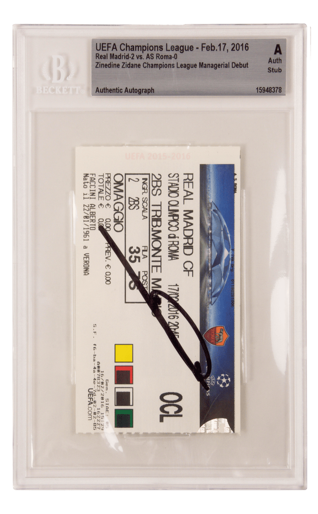 Zinedine Zidane Signed UCL Managerial Debut Ticket – BGS Authentic