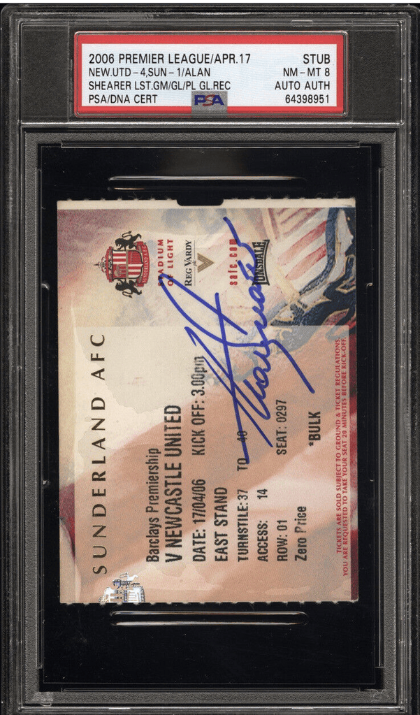 Shearer Signed Final Game and Goalscoring Record Ticket – PSA 8