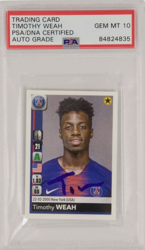 Timothy Weah Signed 2018-19 Panini Foot Sticker #371 – PSA 10