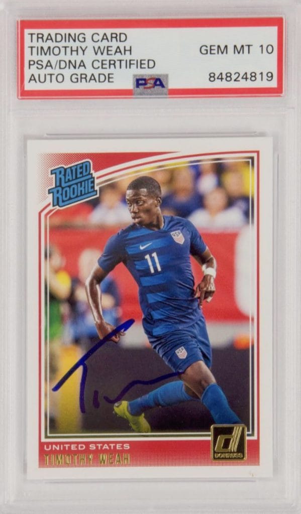 Timothy Weah Signed 2018-19 Panini Donruss Rated Rookie USA #198 – PSA 10