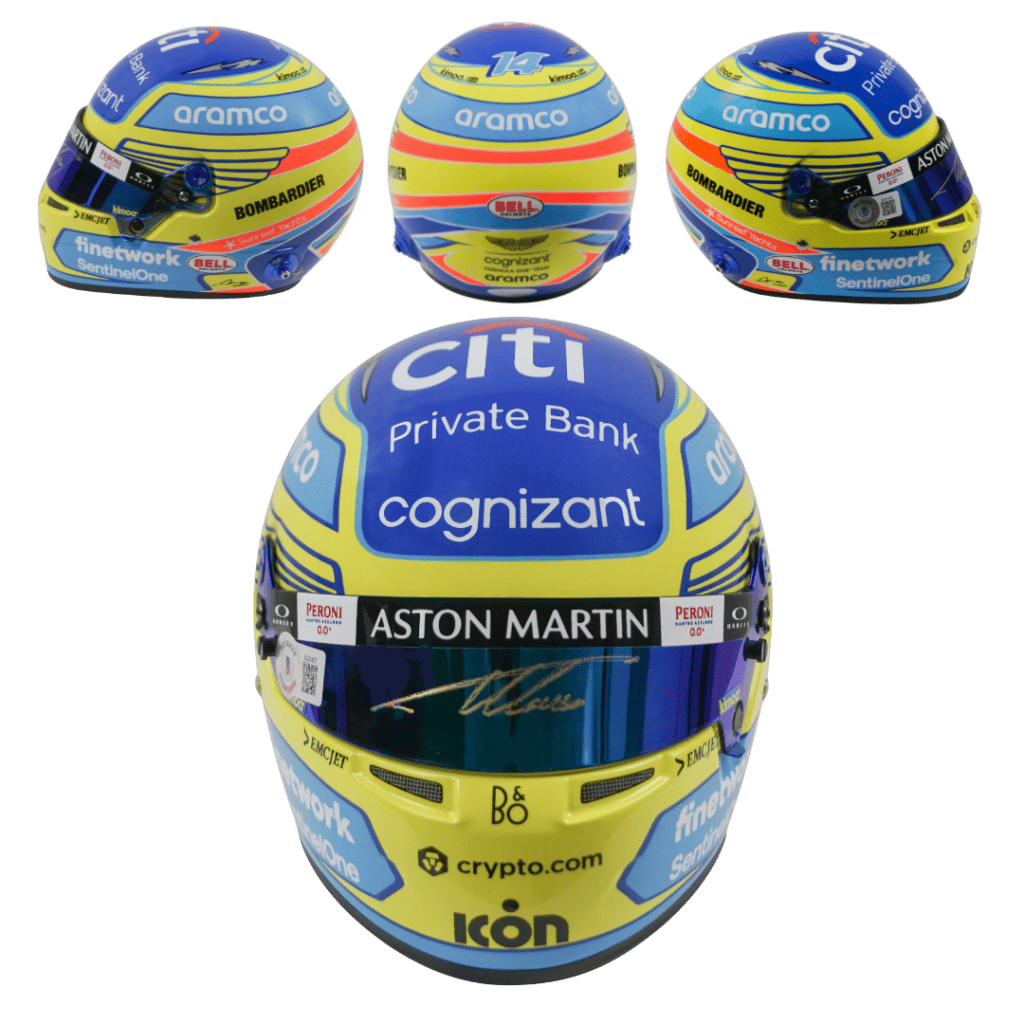 Fernando Alonso Signed Aston Martin F1 Helmet 1:2 Scale – Beckett COA