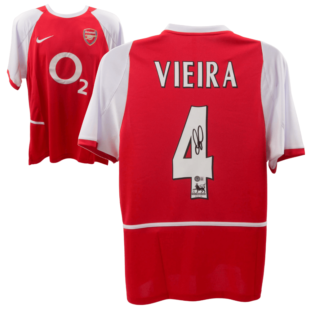 Patrick Vieira Signed 2002 Arsenal Home Soccer Jersey #4 – Beckett COA