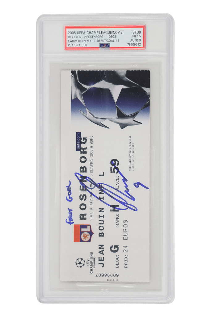 Karim Benzema Signed 2005 UCL Debut Match Ticket Inscribed – PSA 1.5 AUTO 9