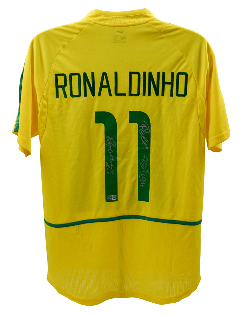 Ronaldinho, Ronaldo Nazario, Pele Signed Nike Brazil Jersey #11 – Beckett COA
