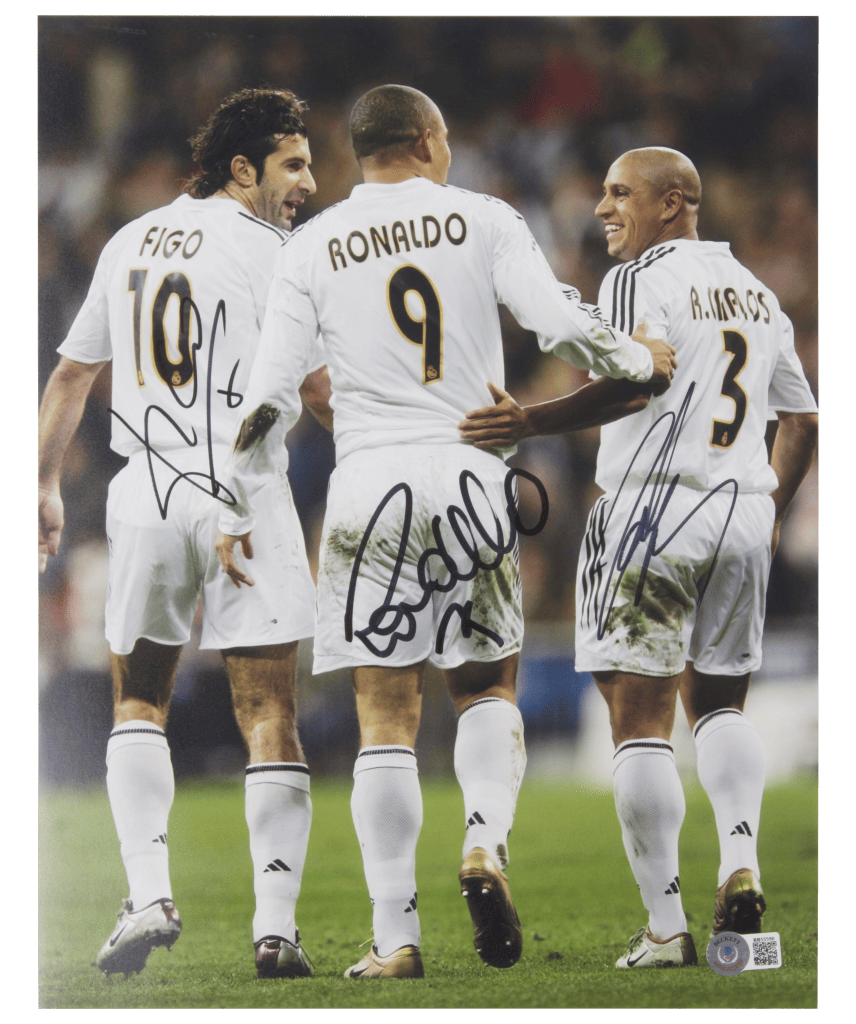 Ronaldo Nazario, Figo & Roberto Carlos Signed Photograph 16 x 20 – Beckett COA