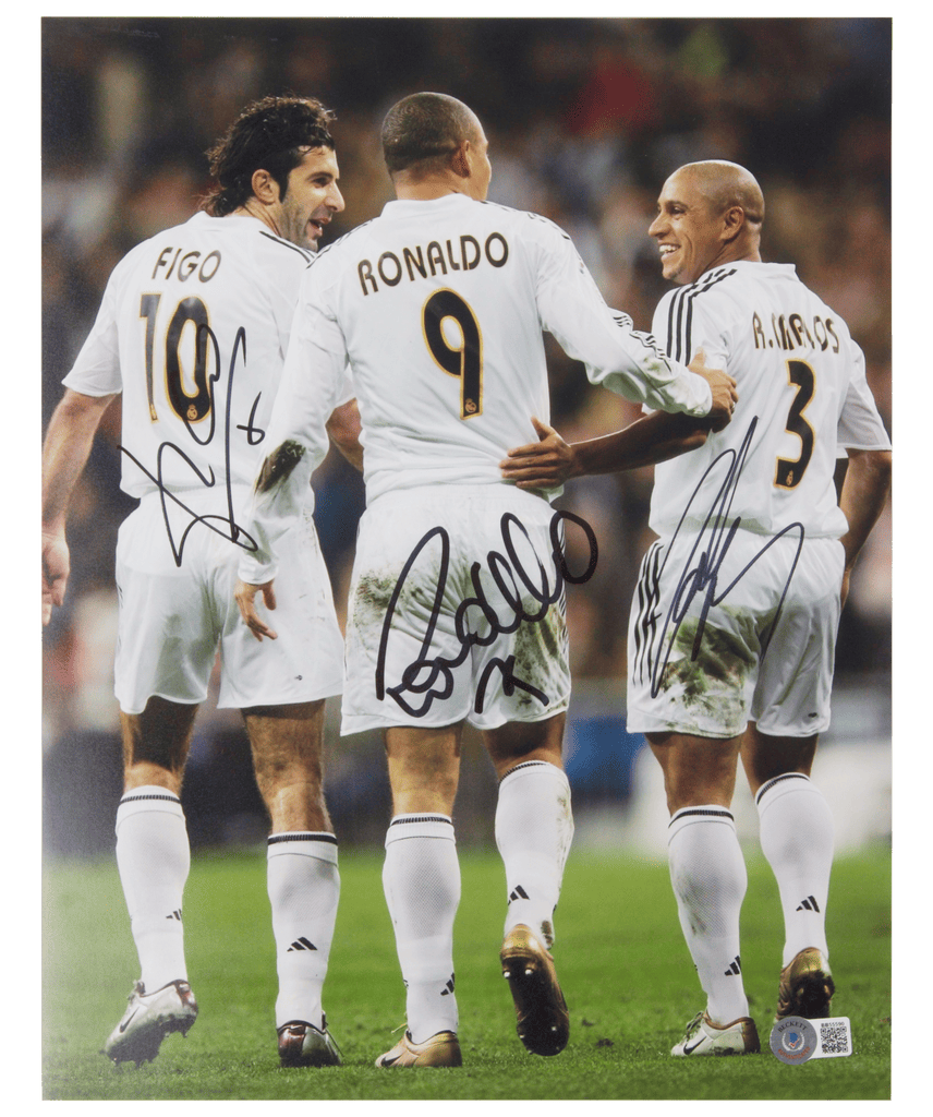 Ronaldo Nazario, Figo & Roberto Carlos Signed Photograph 16 x 20 – Beckett COA