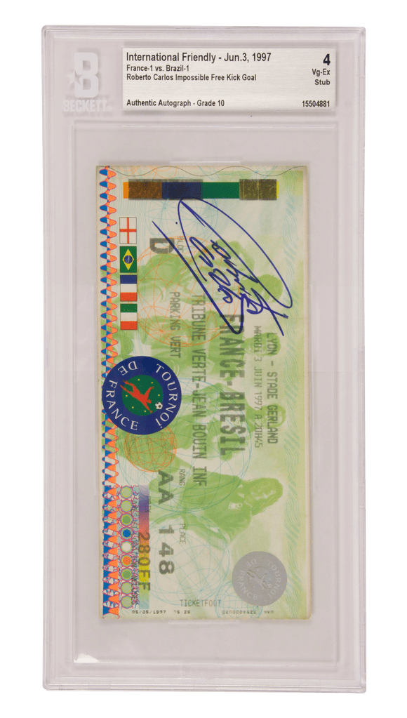 Roberto Carlos Signed 1997 The Impossible Free Kick Goal Match Ticket – BGS 4