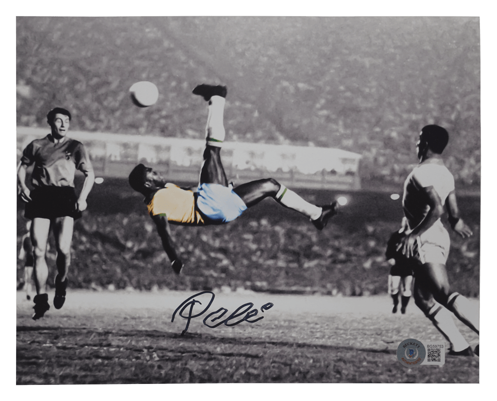 Pele Signed Iconic Bicycle Kick Color Photograph 16 x 20 – Beckett COA
