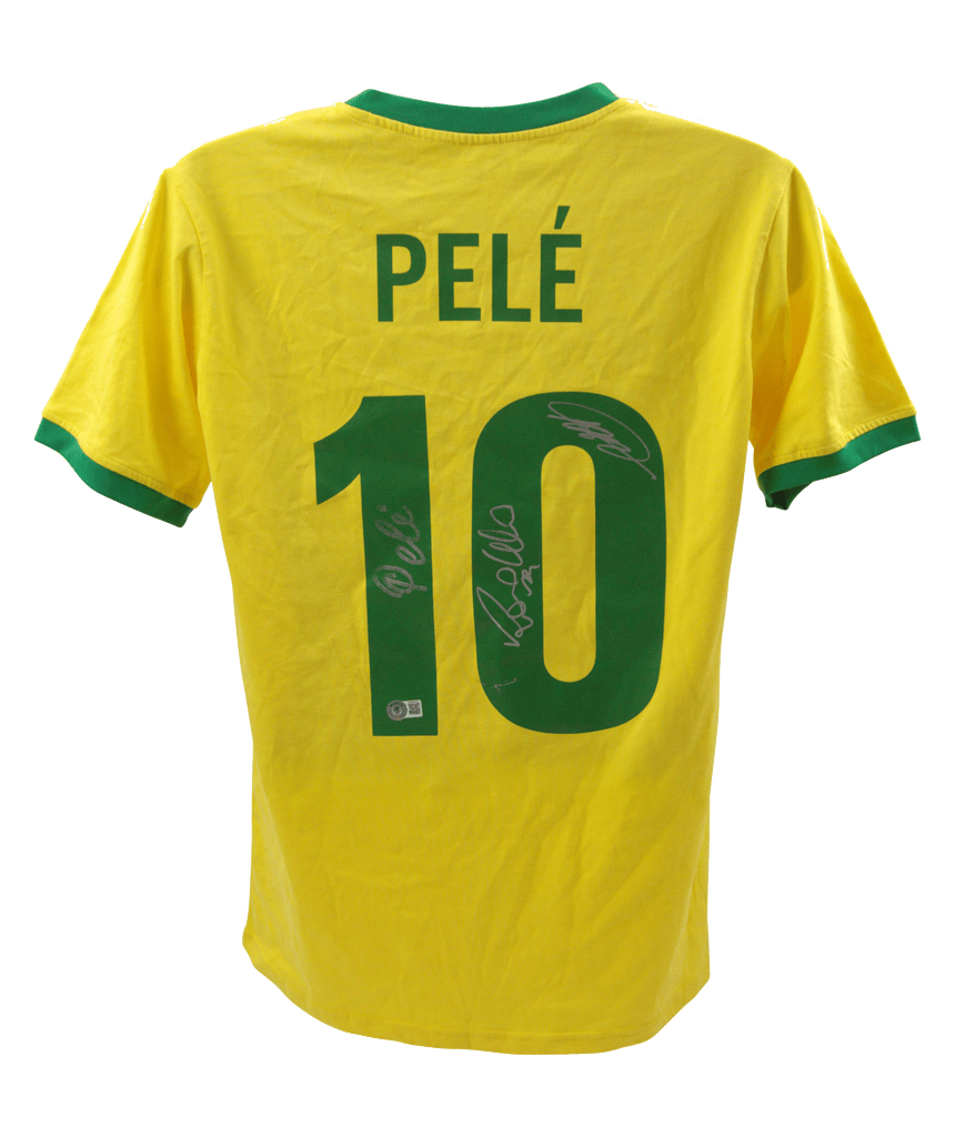 Pele, Ronaldo Nazario & Kaka Signed Vintage Brazil Pele #10 Jersey – Beckett COA