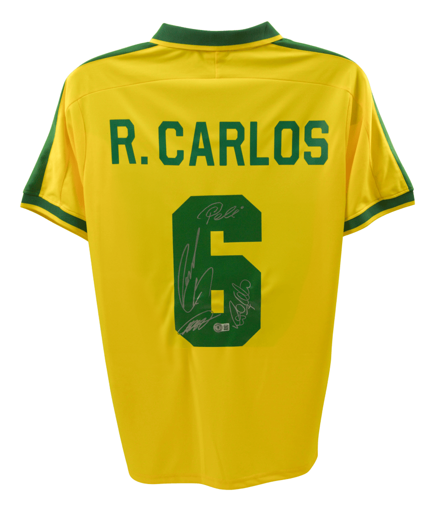 Pele, Ronaldo Nazario, Kaka, Roberto Carlos Signed Brazil Jersey – Beckett COA