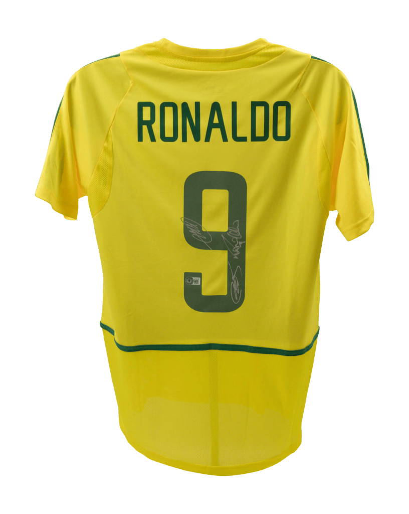 Ronaldo Nazario, Kaka & Roberto Carlos Signed Brazil R9 #9 Jersey – Beckett COA