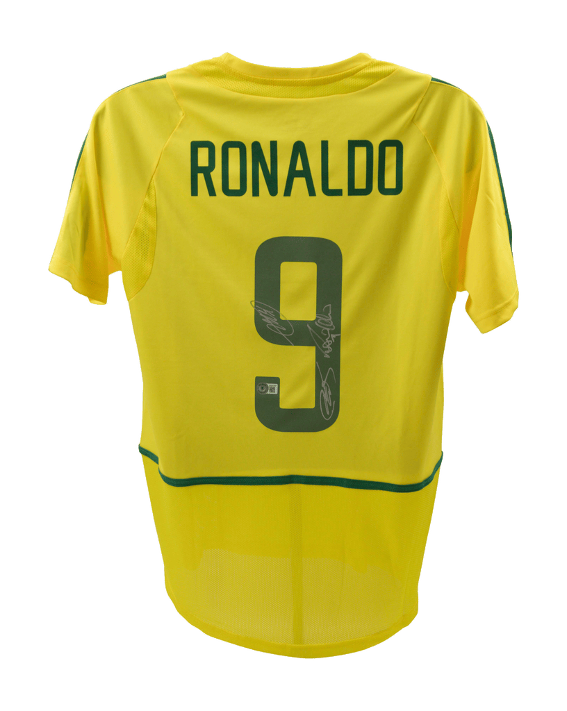 Ronaldo Nazario, Kaka & Roberto Carlos Signed Brazil R9 #9 Jersey – Beckett COA
