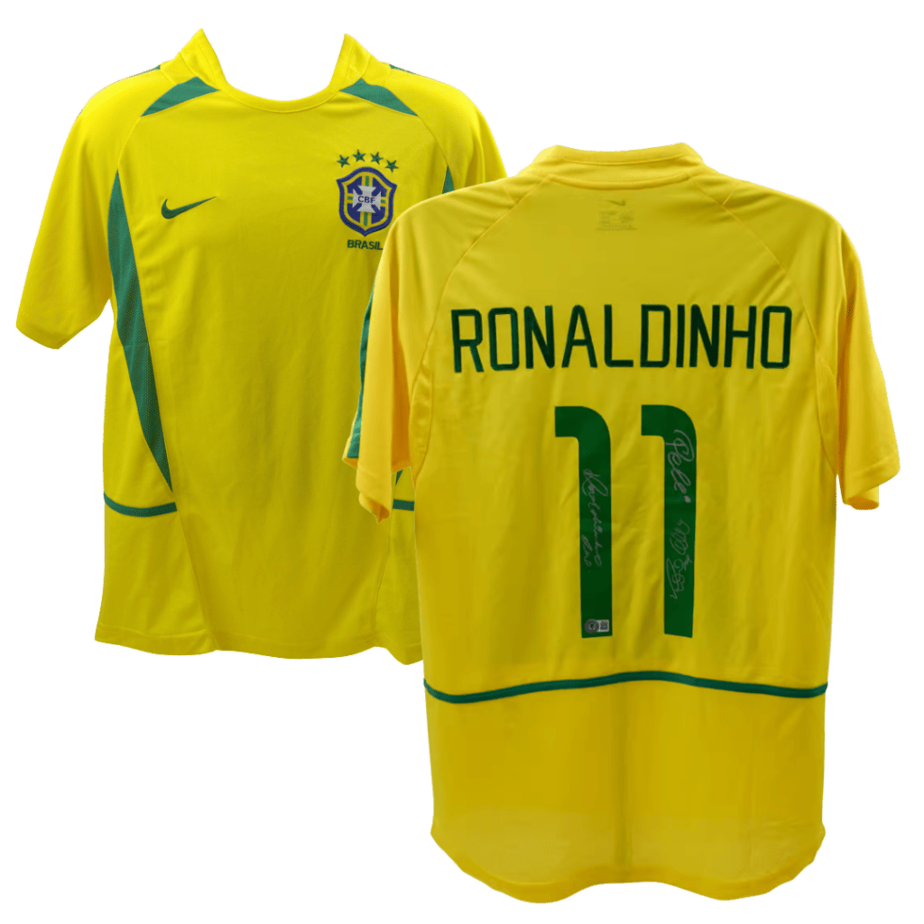 Ronaldinho, Ronaldo Nazario, Pele Signed Nike Brazil Jersey #11 – Beckett COA