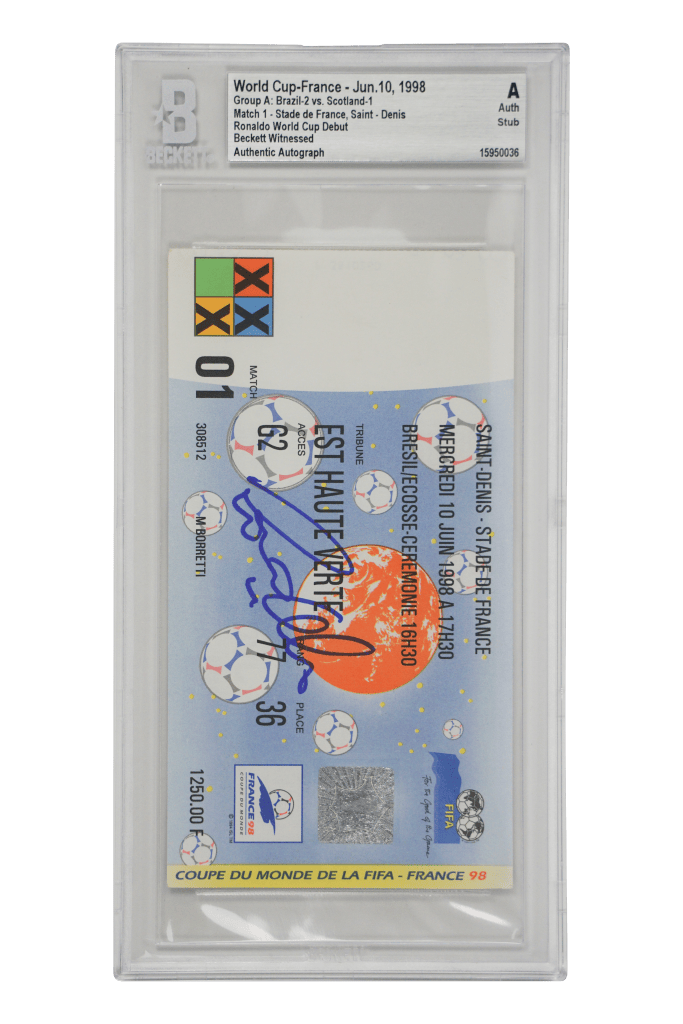 Ronaldo Nazario R9 Signed 1998 World Cup Debut Ticket Brazil – BGS Authentic