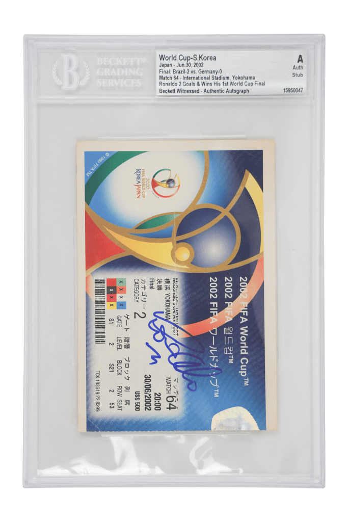 Ronaldo Nazario R9 Signed 2002 World Cup Final Ticket Brazil – BGS Authentic