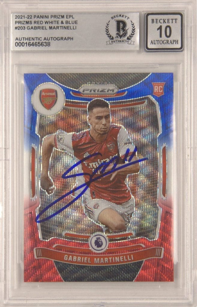 Gabriel Martinelli Signed 2021-22 Panini Prizm EPL Red White Blue #203 – BGS 10