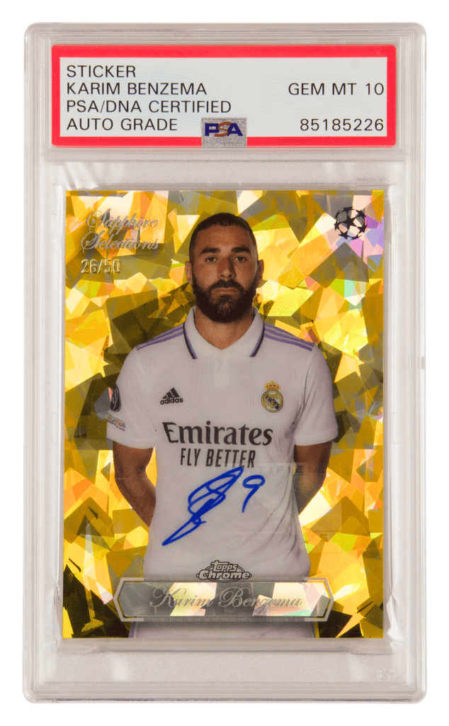 Karim Benzema Signed 2023 Topps Chrome Sapphire Selections Gold /50 – PSA 10
