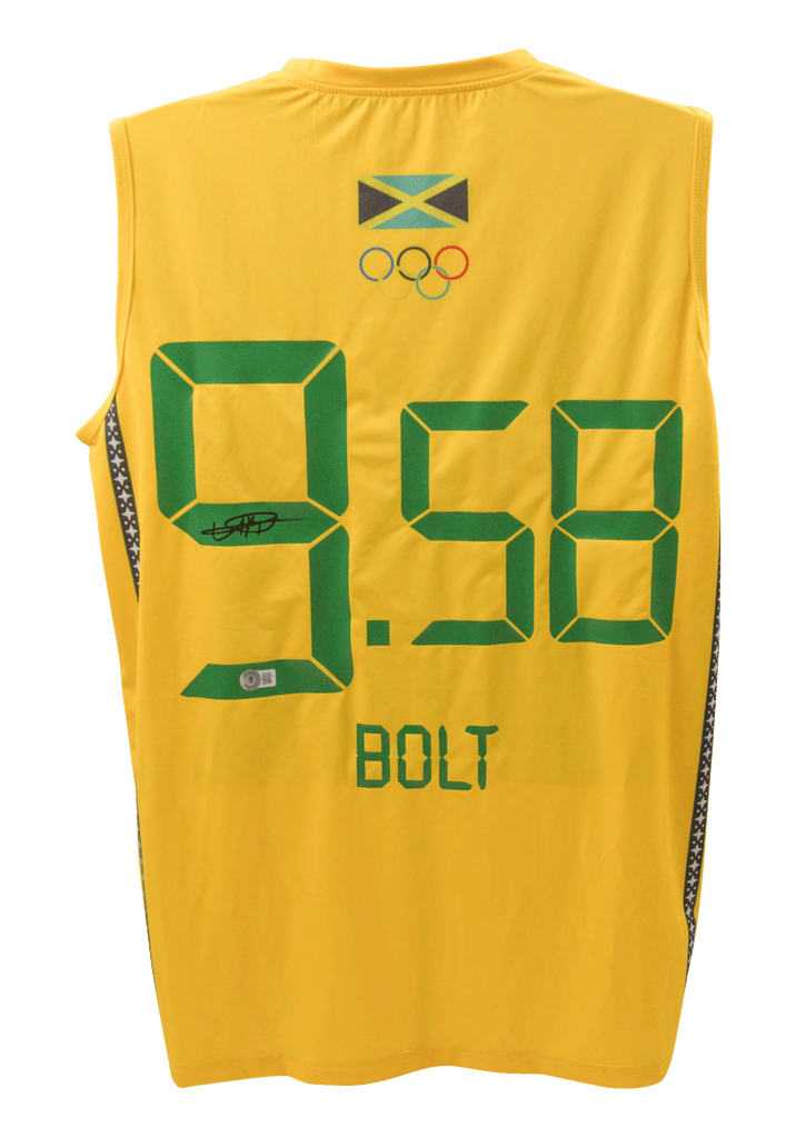 Usain Bolt Signed Jamaica Olympic Games World Record 9.58 Jersey – Beckett COA