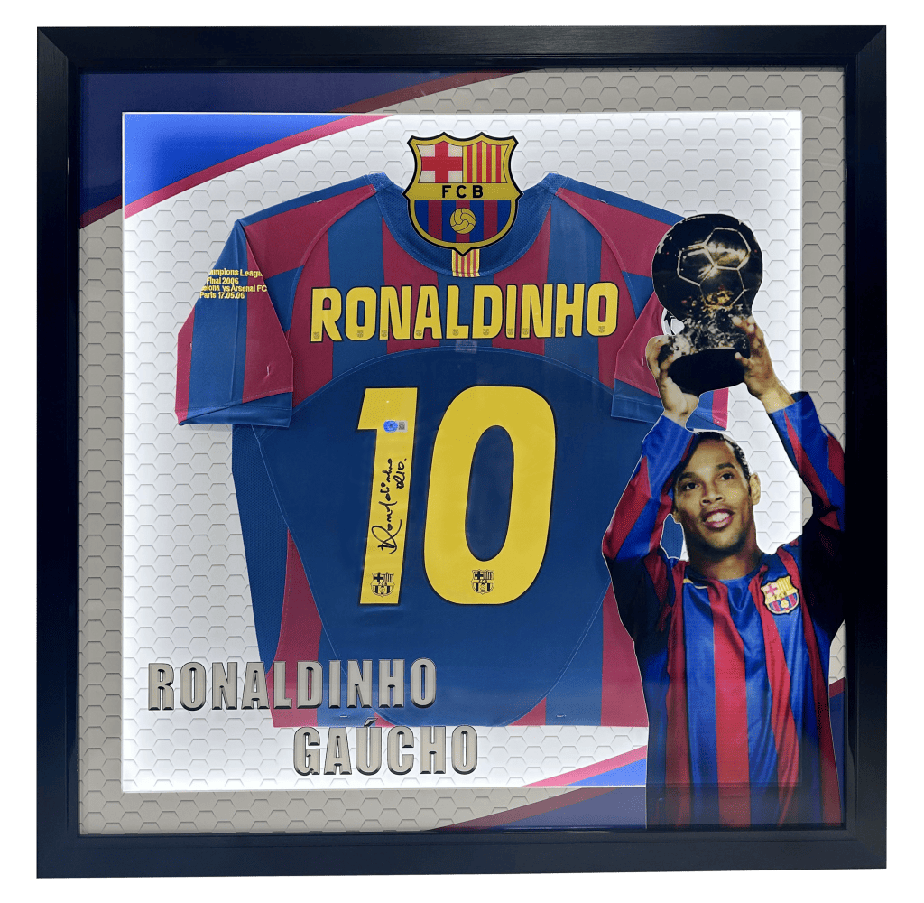 Ronaldinho Signed Barcelona Jersey LED Lighting 3D Custom Framed – Beckett COA