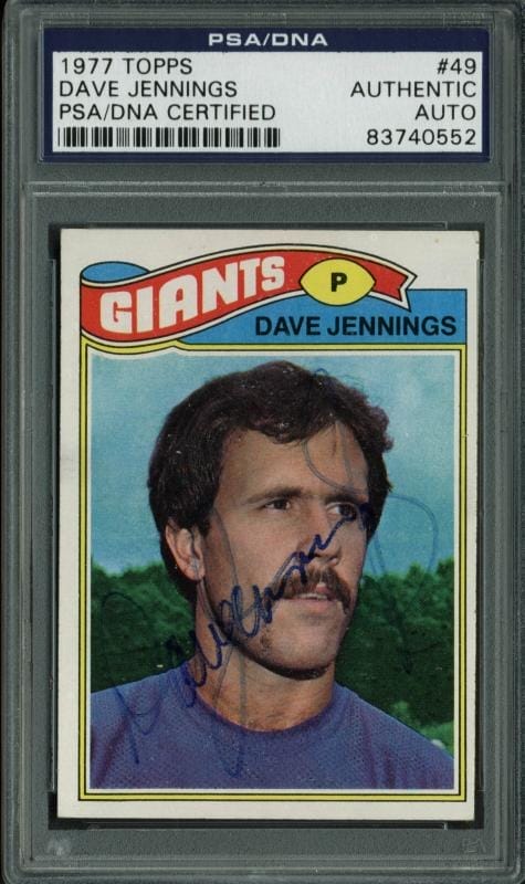 Giants Dave Jennings Authentic Signed Card 1977 Topps #49 PSA/DNA Slabbed