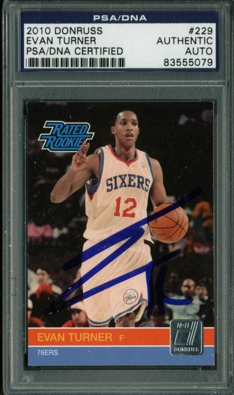 76Ers Evan Turner Authentic Signed Card 2010 Donruss Rc #229 PSA/DNA Slabbed