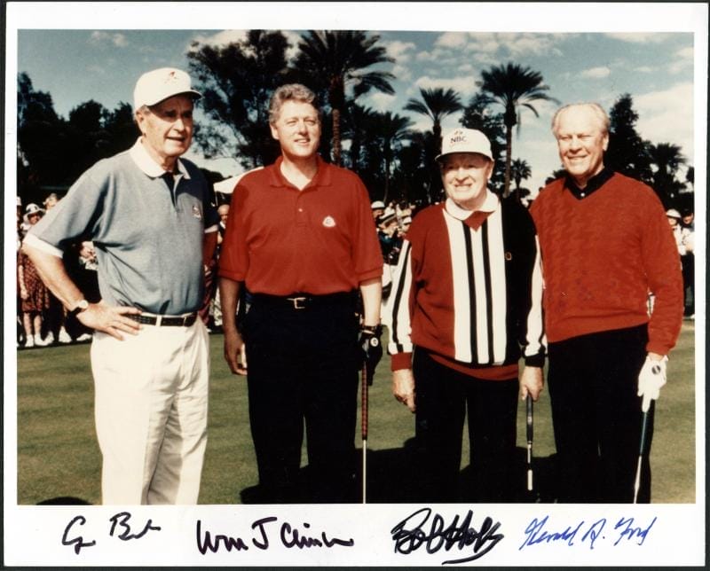 Bill Clinton, George Bush, Gerald Ford & Bob Hope Signed 8X10 Photo PSA #X03401
